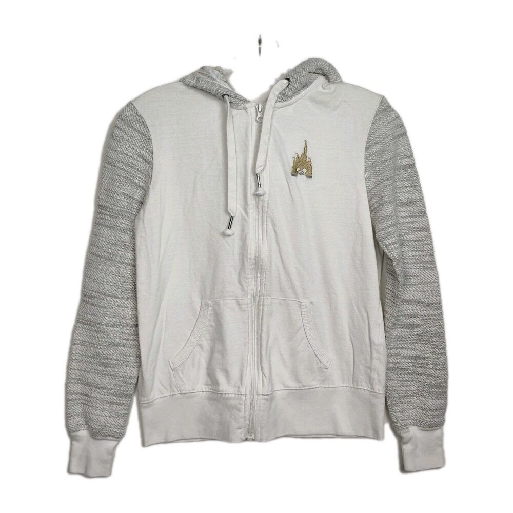 Disney Full-zip Hoodie Sweatshirt Women's XS White Embroidered Cinderella Castle